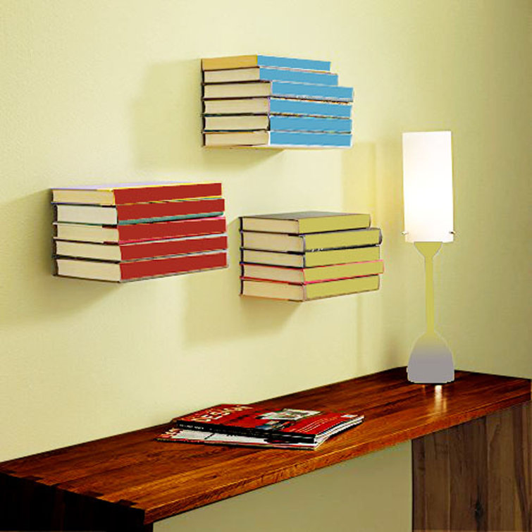 Inbox Zero® Large Silver Hidden Bookshelf Conceal Floating Bookshelf